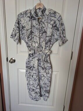 Vintage Wild Dress Floral Belted Midi Dress W3/4 Blue/White